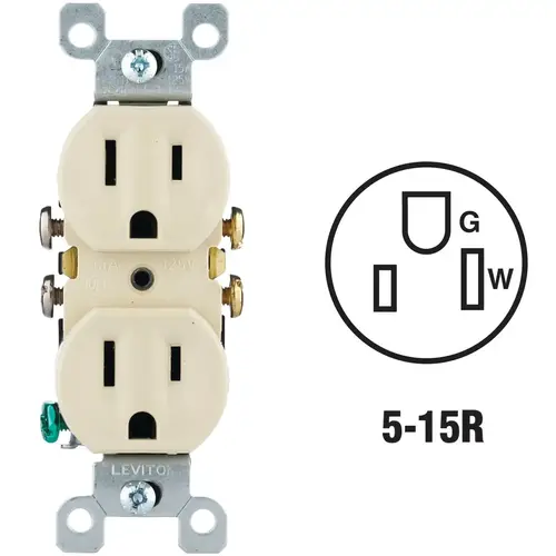 15A Ivory Residential Grade 5-15R Duplex Outlet 15A Ivory Residential Grade 5-15R Duplex Outlet