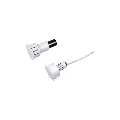 3/4" Diameter Recessed Magnetic Contact Switch Set, 3/4" Plus Wide Gap, 12" Leads, Closed Loop (N/O), Used for Steel Doors, UL Listed, White 3/4" Diameter Recessed Magnetic Contact Switch Set, 3/4" Plus Wide Gap, 12" Leads, Closed Loop (N/O), Used for Steel Doors, UL Listed, White