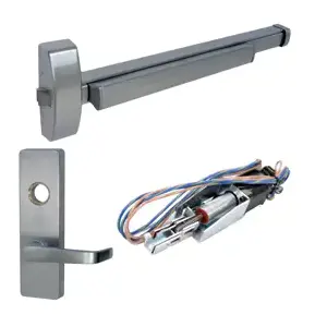 Precision Hardware MLR-2108-V4908A-LHR-630-36 KIT - Rim Exit Device, Electric Motorized Latch Retraction, Key Locks/Unlocks Vandal Resistant Lever x Escutcheon Plate Trim, Left Hand Reverse, Less Rim Cylinder for Trim, 36", Grade 1, 630/US32D Stainless Steel