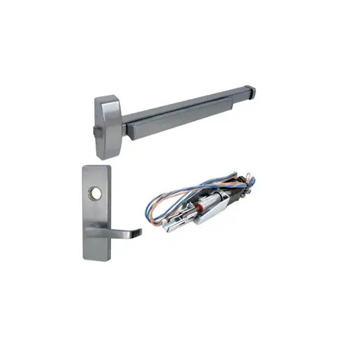 KIT - Rim Exit Device, Electric Motorized Latch Retraction, Key Locks/Unlocks Vandal Resistant Lever x Escutcheon Plate Trim, Left Hand Reverse, Less Rim Cylinder for Trim, 36", Grade 1, 630/US32D Stainless Steel