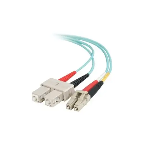 3 Meter LC to SC (Lucent Connector to Standard Connector) Fiber Optic Duplex Jumper Cable, OM3, 10GB, 50 Micrometer Fiber, PVC, Aqua