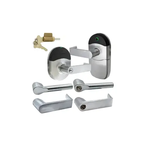 KIT - Mobile Enabled Wireless Cylindrical Lock, 125khz Proximity, 13.56MHz Smart, 2.4GHz Bluetooth Low Energy Reader, Key-in-Lever, Less Cylinder, Broadway Lever, 5000 Users, 2000 Audits, 2-3/4" Backset, ANSI Strike, Grade 1, 626/US26D Satin Chrome KIT - Mobile Enabled Wireless Cylindrical Lock, 125khz Proximity, 13.56MHz Smart, 2.4GHz Bluetooth Low Energy Reader, Key-in-Lever, Less Cylinder, Broadway Lever, 5000 Users, 2000 Audits, 2-3/4" Backset, ANSI Strike, Grade 1, 626/US26D Satin Chrome