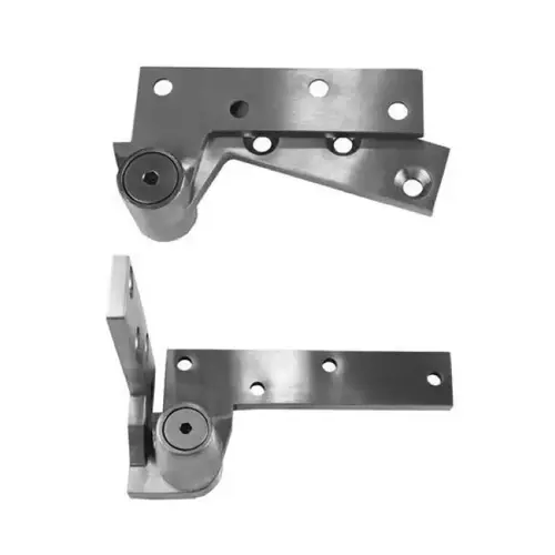 Right Hand Center Hung Pivot Set with 0180 Top Pivot and 0195B Bottom for Up to 450 Pounds Satin Stainless Steel Finish Right Hand Center Hung Pivot Set with 0180 Top Pivot and 0195B Bottom for Up to 450 Pounds Satin Stainless Steel Finish