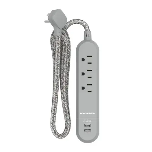 Power Strip with USB Ports 4 ft. L 3 outlets Gray Gray Power Strip with USB Ports 4 ft. L 3 outlets Gray Gray
