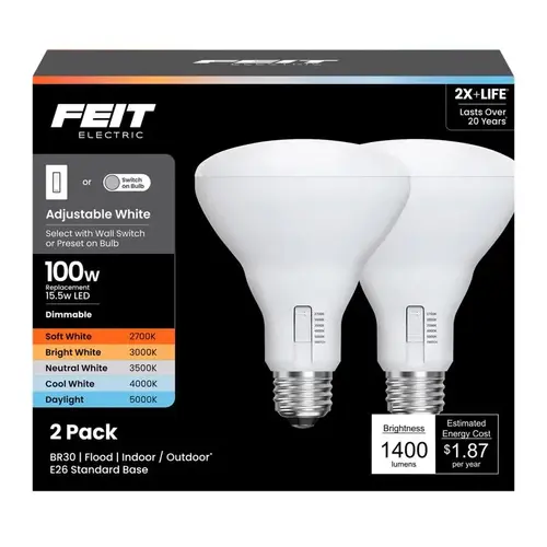 LED Bulb BR30 E26 (Medium) Adjustable White 100 Watt Equivalence White