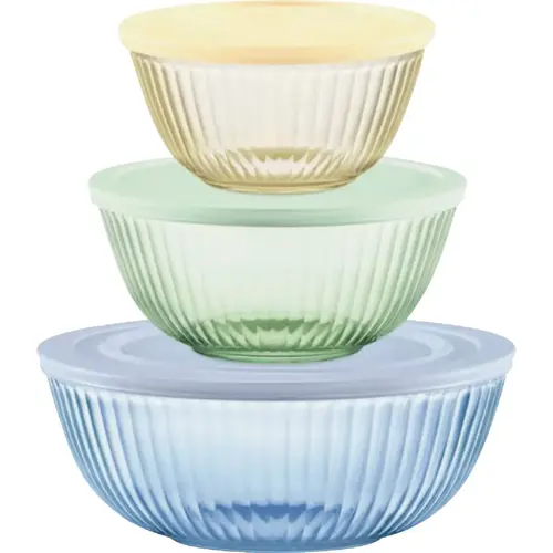 Colors Sculpted Tinted Covered Glass Mixing Bowl Set (6-Piece) Colors Sculpted Tinted Covered Glass Mixing Bowl Set (6-Piece)