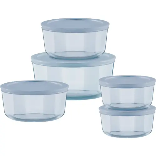 Simply Store Tinted Blue Round Storage Set with Blue Plastic Lids (10-Piece)