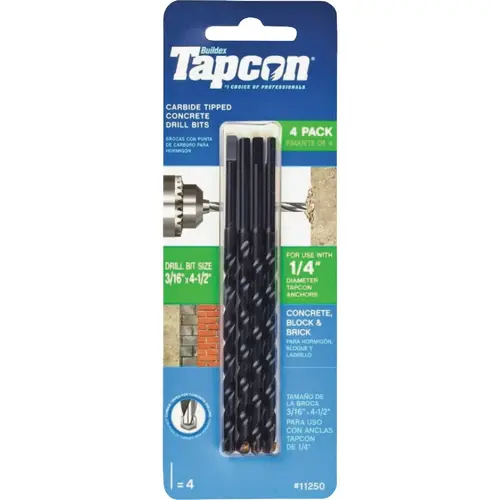 3/16 In. x 4-1/2 In. Carbide Masonry Drill Bit (4-Pack) 3/16 In. x 4-1/2 In. Carbide Masonry Drill Bit (4-Pack)