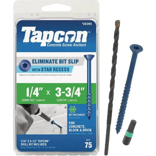 1/4 In. x 3-3/4 In. Star Head Concrete Screw Anchor (75 Ct.) Blue Climaseal 1/4 In. x 3-3/4 In. Star Head Concrete Screw Anchor (75 Ct.) Blue Climaseal