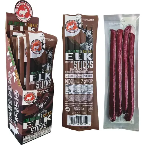 Pearson Ranch 4 Oz. Elk Jalapeno Cheese Snack Sticks Jerky Display (6 Packs)