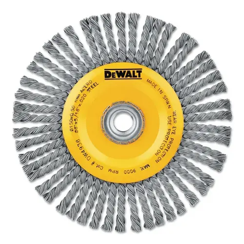 Stringer Wire Wheel, 6 in dia, 1/2 in Face dia, 0.020 in Carbon Steel Wire, 25000 RPM - pack of 6 Stringer Wire Wheel, 6 in dia, 1/2 in Face dia, 0.020 in Carbon Steel Wire, 25000 RPM - pack of 6
