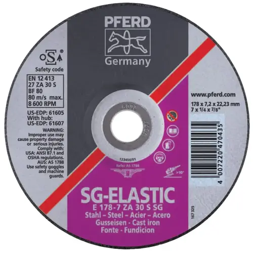 Depressed Center Grinding Wheel, 7 in Dia, 1/4 Thick, 7/8 Arbor, 30 Grit Alum. - pack of 10