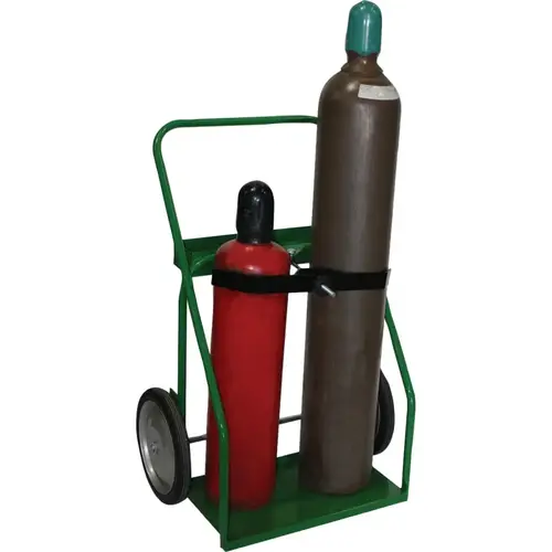 800 Series Cart & Clamp, Holds 2 Cylinders, 9.5-12.5", 14" Semi-Pneumatic Wheels Green
