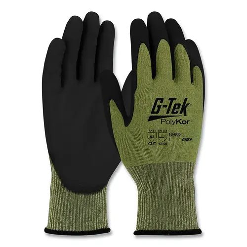 PolyKor Seamless Knit Coated Gloves, Polyurethane Flat Grip, Large, Green - 2 per pack x12 packs PolyKor Seamless Knit Coated Gloves, Polyurethane Flat Grip, Large, Green - 2 per pack x12 packs