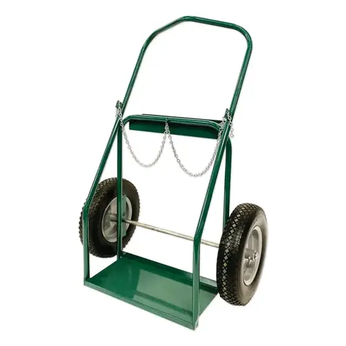 Low-Rail Frame Dual-Cylinder Cart, 32 in OD W x 46 in H, 16 in dia x 4 in W Solid Rubber (BB) Wheels, Incl Safety Chain Green Low-Rail Frame Dual-Cylinder Cart, 32 in OD W x 46 in H, 16 in dia x 4 in W Solid Rubber (BB) Wheels, Incl Safety Chain Green