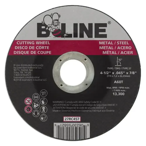 Depressed Center Cutting Wheel, 4-1/2 in dia, 0.045 in Thick, 7/8 in Arbor, 60 Grit, Aluminum Oxide Black - pack of 25 Depressed Center Cutting Wheel, 4-1/2 in dia, 0.045 in Thick, 7/8 in Arbor, 60 Grit, Aluminum Oxide Black - pack of 25