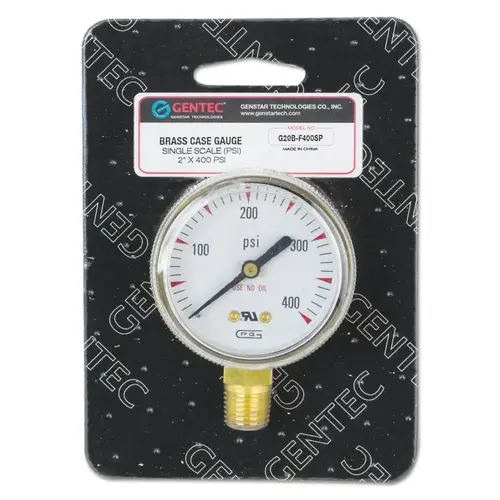 2 in Pressure Gauge, 400 psi (tensile), Brass, 1/4 in NPT(M) 2 in Pressure Gauge, 400 psi (tensile), Brass, 1/4 in NPT(M)