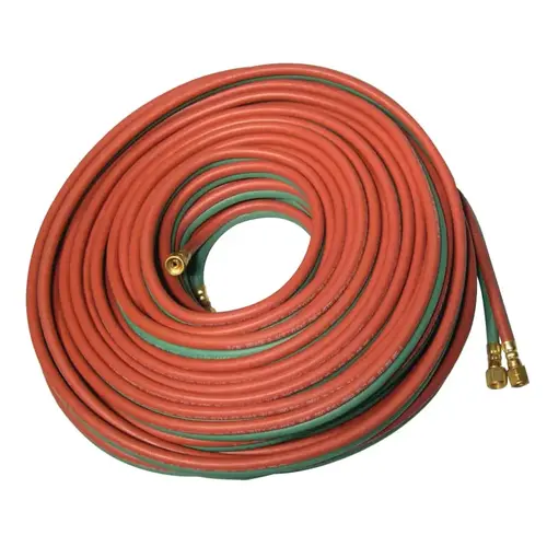 Grade T Twin-Line Welding Hose, 5/16 in, 50 ft, BB Fittings, Fuel Gases and Oxygen