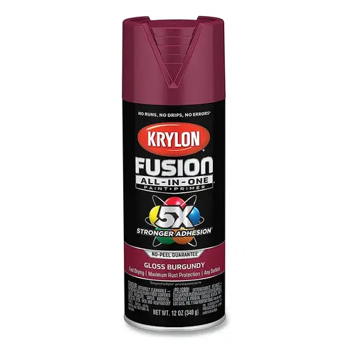 Fusion All-in-One Paints + Primers, 12 oz, Aerosol Can, Gloss Burgundy Fusion All-in-One Paints + Primers, 12 oz, Aerosol Can, Gloss Burgundy