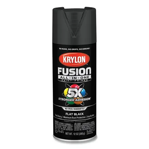 Fusion All-in-One Paints + Primers, 12 oz, Aerosol Can, Flat Black Fusion All-in-One Paints + Primers, 12 oz, Aerosol Can, Flat Black