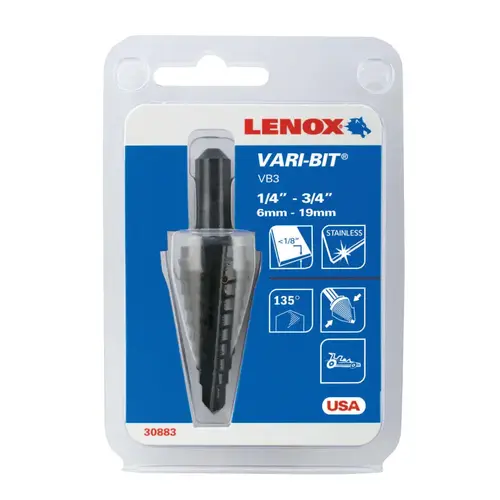 Vari-Bit  Step Drill Bit, #3, 1/4 in to 3/4 in Cutting Dia, 9 Steps Oxide