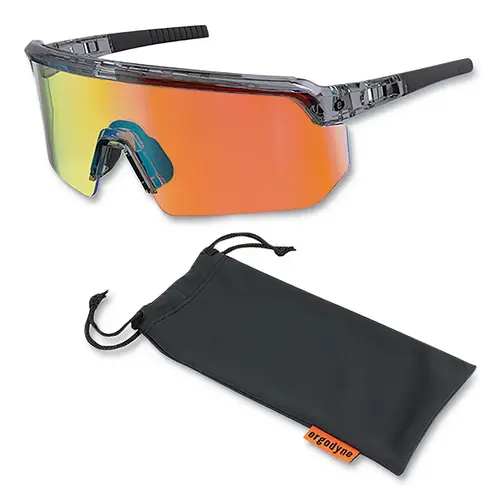 Skullerz  AEGIR Safety Glasses/Sunglasses, Orange Mirror Polycarbonate Lens, Fog-Off+  Coating, Clear Smoke Frame - pack of 12