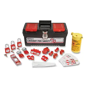 Brady 153670 Electrical Lockout Tagout Kit, 34 Pc, With toolbox and Nylon Safety Lockout Padlocks Red; Black