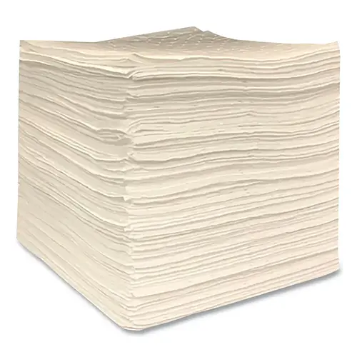 Oil Only Sorbent Pads, 18 in L x 16 in W, Heavy, Dimple Bonded, White - pack of 100
