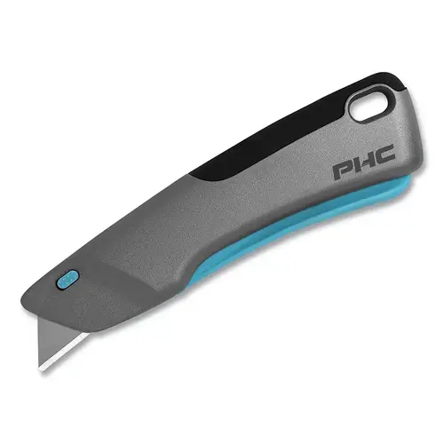 Victa Safety Knife, 7 in L, Retractable Blade, Carbon Steel, Metal Handle, Metalic Silver/Teal - pack of 10 Victa Safety Knife, 7 in L, Retractable Blade, Carbon Steel, Metal Handle, Metalic Silver/Teal - pack of 10