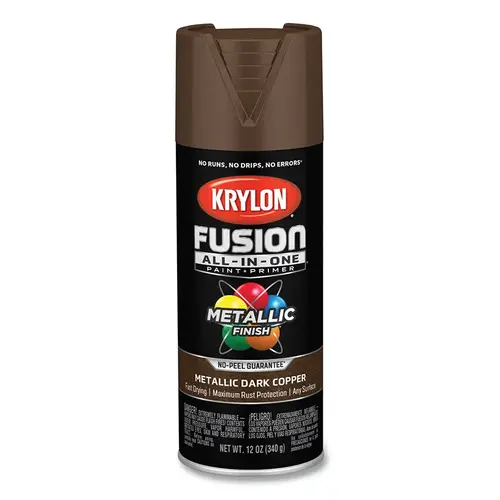 Fusion All-in-One Paints + Primers, 12 oz, Aerosol Can, Metallic Dark Copper Fusion All-in-One Paints + Primers, 12 oz, Aerosol Can, Metallic Dark Copper
