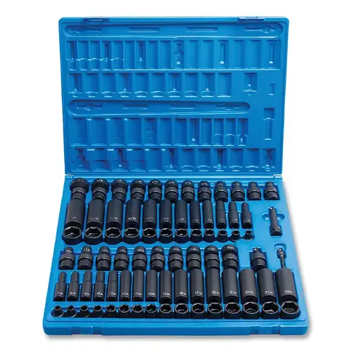 Impact Socket Set, 3/8 in Drive, Metric/SAE, 6-point, 81-Pc Master Set Impact Socket Set, 3/8 in Drive, Metric/SAE, 6-point, 81-Pc Master Set