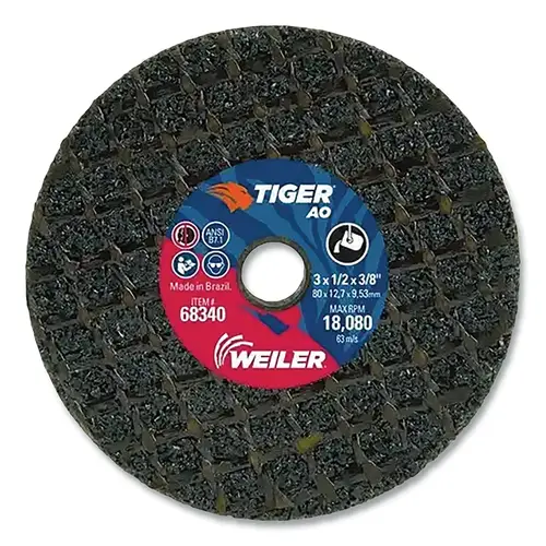 Tiger  Snagging Wheel, 3 in dia x 1/2 in Thick x 3/8 in Arbor, 14 Grit, Aluminum Oxide, Type 1, 10 EA/BX Brown - pack of 10