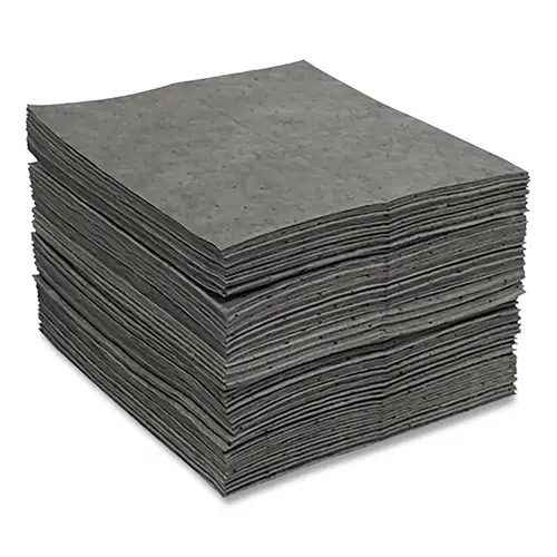 Sorbent Pads and Rolls, 18 in L x 16 in W, Universal, Medium, Single-Ply, Gray, Pads - pack of 100 Sorbent Pads and Rolls, 18 in L x 16 in W, Universal, Medium, Single-Ply, Gray, Pads - pack of 100