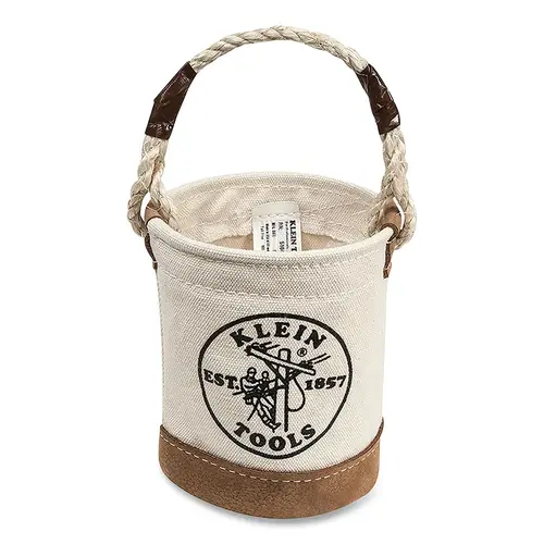 Mini Leather-Bottom Canvas Bucket, 1 Compartment, 4-1/2 dia x 6 in H, Rope Handle Natural Mini Leather-Bottom Canvas Bucket, 1 Compartment, 4-1/2 dia x 6 in H, Rope Handle Natural