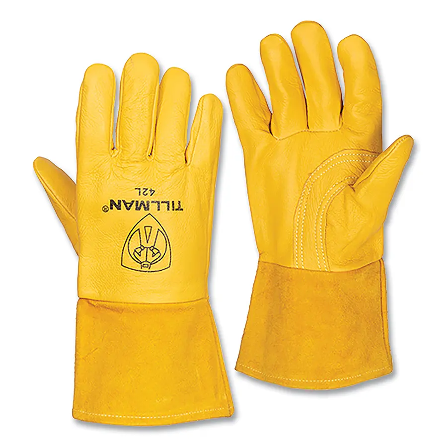 Tillman MIG Welding Gloves 42 Top Gr Pigskin Palm/BOH/Split Cowhide Cuff Sm Tan 4 in L Straight Cuff - 2 per pack x6 packs 42S Tillman MIG Welding Gloves 42 Top Gr Pigskin Palm/BOH/Split Cowhide Cuff Sm Tan 4 in L Straight Cuff - 2 per pack x6 packs 42S