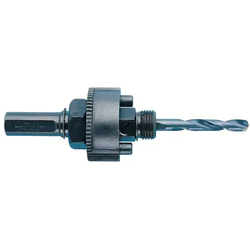 Hole Saw Arbor w/Pilot Drill, .437 in, 7/16 in Shank dia, 1/2 in Chuck Size Hole Saw Arbor w/Pilot Drill, .437 in, 7/16 in Shank dia, 1/2 in Chuck Size