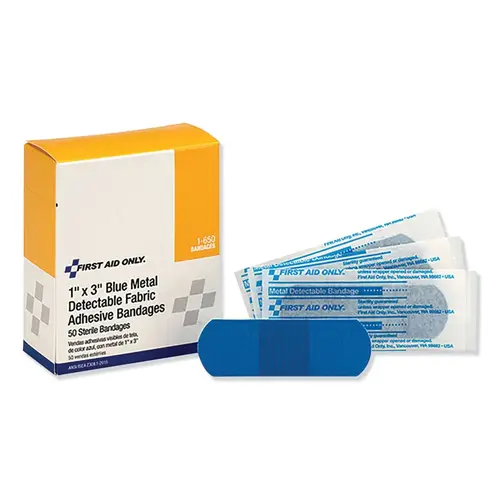 Blue Metal Detectable Bandage, 1 in x 3 in, Fabric, 50/Box Beige - pack of 1200