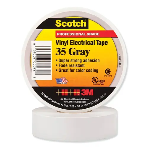 Vinyl Electrical Color Coding Tape, 35, 1/2 in W x 20 ft L, Gray - pack of 10