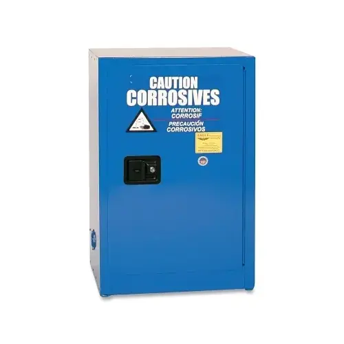 Acid and Corrosive Safety Cabinet, Space Saver, Self-Close Door, 12 gal Cap, Steel, Blue Acid and Corrosive Safety Cabinet, Space Saver, Self-Close Door, 12 gal Cap, Steel, Blue