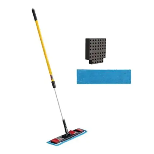 Adaptable Flat Mop Kit, 5.5 in W x 19.5 in L Microfiber Pads, 48 in to 72 in Steel Quick-Connect Handle Adaptable Flat Mop Kit, 5.5 in W x 19.5 in L Microfiber Pads, 48 in to 72 in Steel Quick-Connect Handle