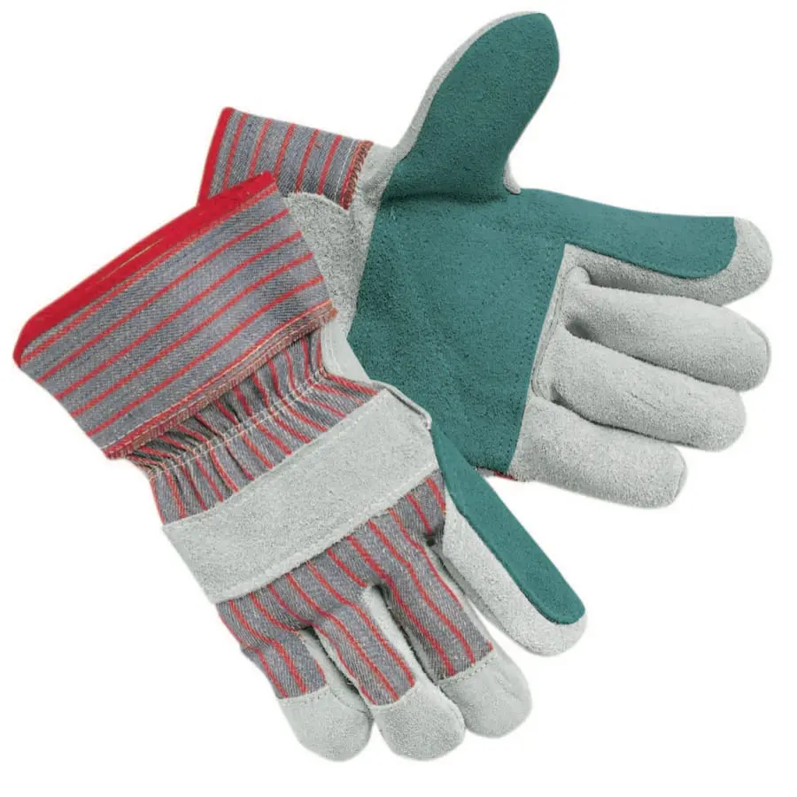MCR Safety Industrial Standard Shoulder Split Gloves Large Double Palm Leather Cotton Gray w/Red Stripe - 2 per pack x12 packs 1211J MCR Safety Industrial Standard Shoulder Split Gloves Large Double Palm Leather Cotton Gray w/Red Stripe - 2 per pack x12 packs 1211J