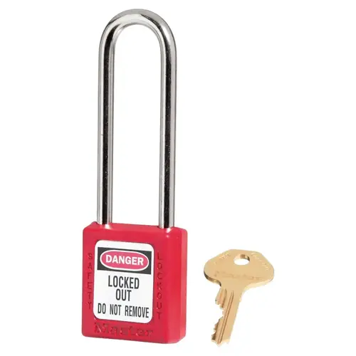 Zenex Thermoplastic Safety Lockout Padlock, 410, 1-1/2 W x 1-3/4 H Body, 3 in H Shackle, KA, Red Zenex Thermoplastic Safety Lockout Padlock, 410, 1-1/2 W x 1-3/4 H Body, 3 in H Shackle, KA, Red