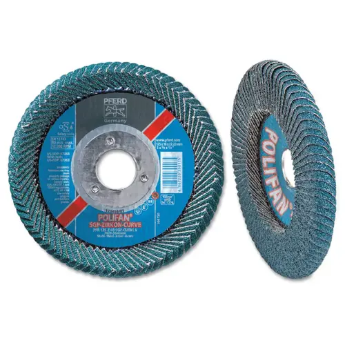 POLIFAN  Z SGP Curve Steelox Flap Disc, 4-1/2 in dia x 7/8 in Arbor, 40 Grit, Zirconia, 13300 RPM, Large Radius