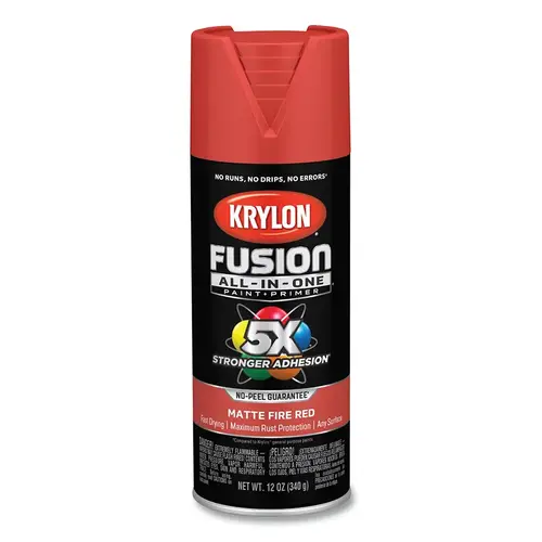 Fusion All-in-One Paints + Primers, 12 oz, Aerosol Can, Matte Fire Red Fusion All-in-One Paints + Primers, 12 oz, Aerosol Can, Matte Fire Red