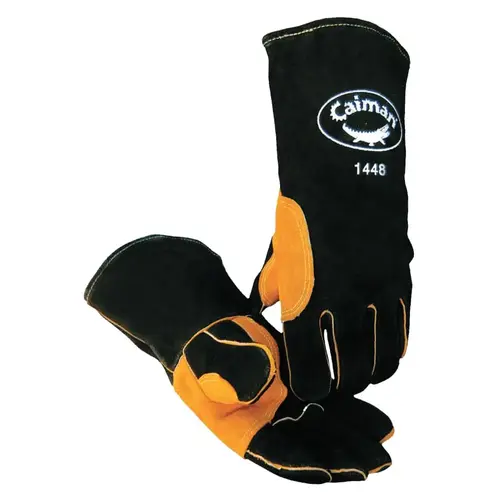 Heatflect Welding Gloves, Cow Split Leather, One Size, Black/Tan Pair Heatflect Welding Gloves, Cow Split Leather, One Size, Black/Tan Pair