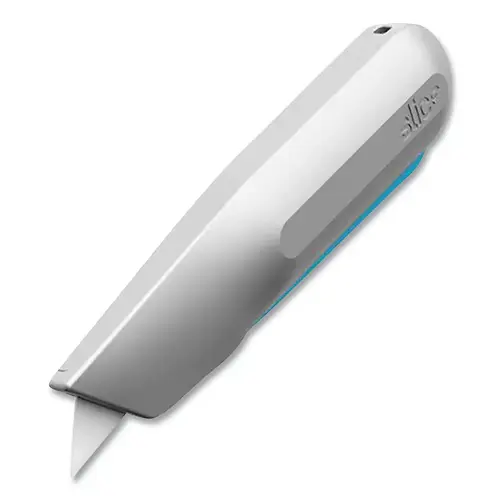 Squeeze Knife, 6-1/2 in L, Smart Retracting, Zirconium Oxide, Alloy Aluminum Handle, Gray/Blue - pack of 6