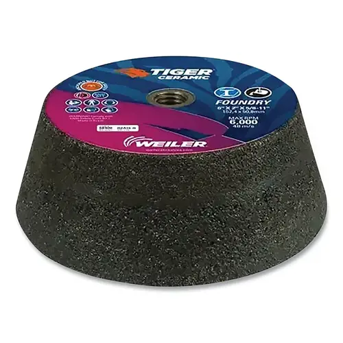 Tiger  Flaring Cup Wheel, 6 in/4-3/4 in dia x 2 in Thick x 5/8 in-11 Arbor, 1-1/2 in Rim, 16 Grit, Cer, Type 11, 5 EA/BX Brown - pack of 5