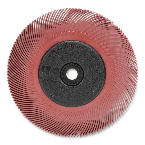 Radial Bristle Brushes, 6 in dia, 1 in Arbor, 220 Grit, Red - pack of 5 Radial Bristle Brushes, 6 in dia, 1 in Arbor, 220 Grit, Red - pack of 5