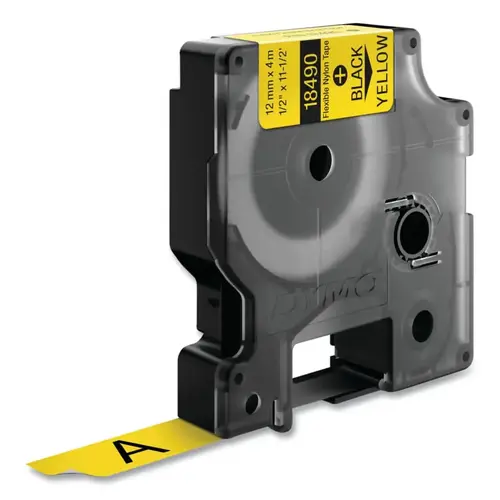 Industrial Rhino Flexible Nylon Label Cartridge, 1/2 in W x 11.5 ft L, Black Print on Yellow Background - pack of 25 Industrial Rhino Flexible Nylon Label Cartridge, 1/2 in W x 11.5 ft L, Black Print on Yellow Background - pack of 25