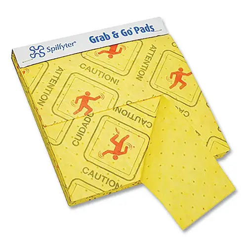 Sorbent Pads and Roll, 16 in L, 16 in W, Universal, Medium, Grab and Go, Hi-Vis Yellow, Pads - pack of 20